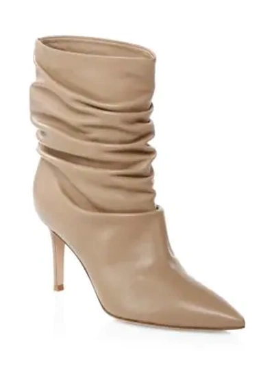 Shop Gianvito Rossi Gathered Leather Booties In Bisque