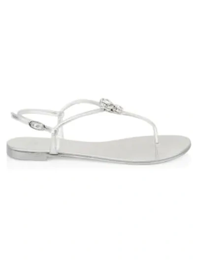 Shop Giuseppe Zanotti Nuvorock Leather Thong Sandals In Silver