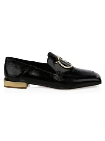Shop Ferragamo Women's Lana Square-toe Leather Loafers In Black