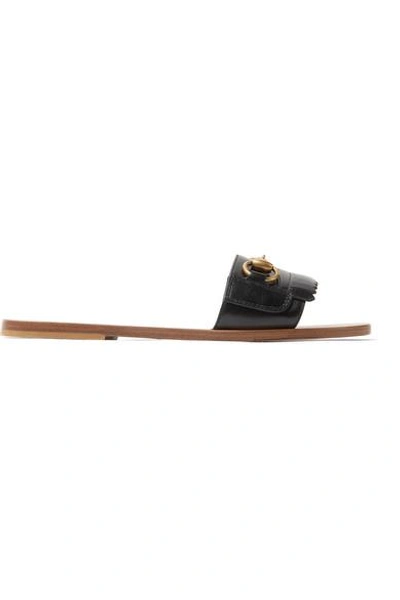 Shop Gucci Horsebit-detailed Fringed Leather Slides