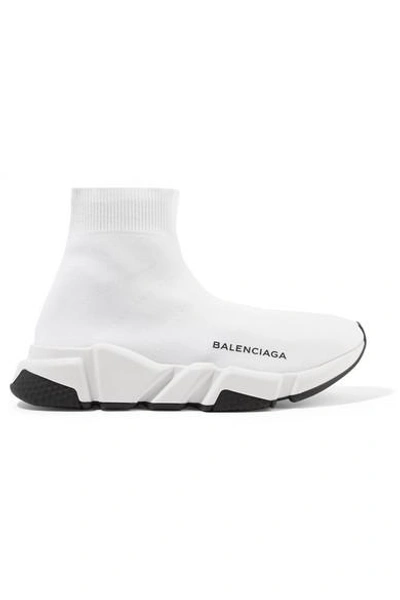 Shop Balenciaga Speed Logo-print Stretch-knit High-top Sneakers In White