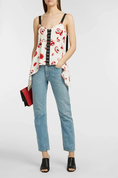 Shop Proenza Schouler Frayed Floral-print Crepe Camisole In White, Red And Black