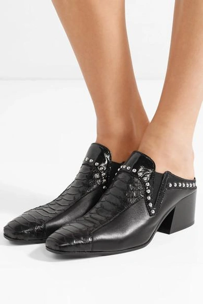 Shop Acne Studios Karmir Studded Croc-effect Leather Mules In Black