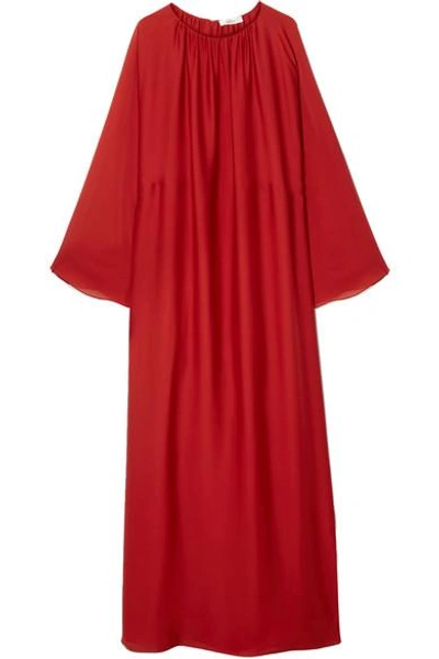 Shop The Row Nancy Gathered Washed Silk-charmeuse Gown In Red