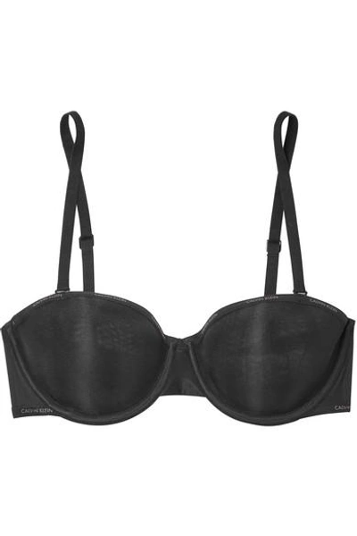 Shop Calvin Klein Underwear Sheer Marquisette Stretch-mesh Underwired Bra In Black