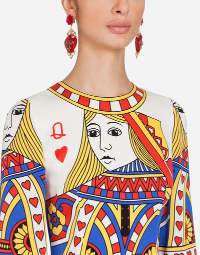 Shop Dolce & Gabbana Printed Silk Dress In Cream