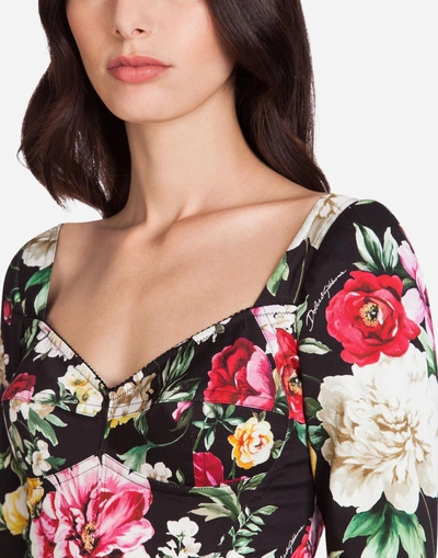 Shop Dolce & Gabbana Bustier In Printed Cotton Drill In Black