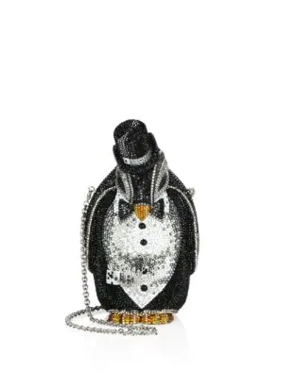 Shop Judith Leiber Alfred Crystal Penguin Minaudiere In Silver-jet