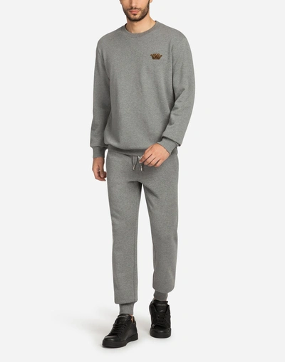 Shop Dolce & Gabbana Cotton Jogging Pants With Patches In Gray