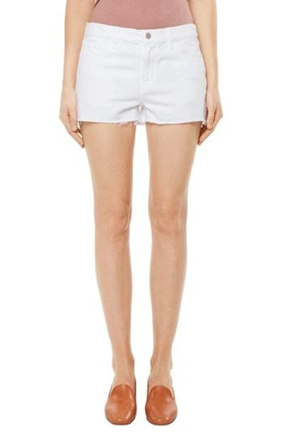 Shop J Brand Raw Hem Denim Shorts In White