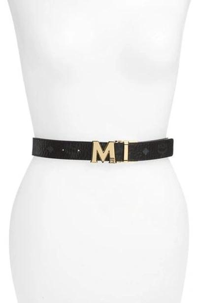 Shop Mcm Visetos Reversible Leather Belt In Black / Black (w/ Gold)