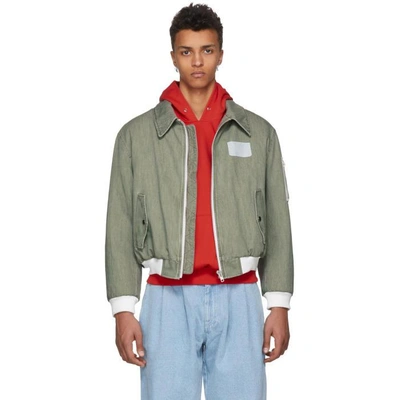 Shop Gosha Rubchinskiy Green Denim Bomber Jacket In Khaki