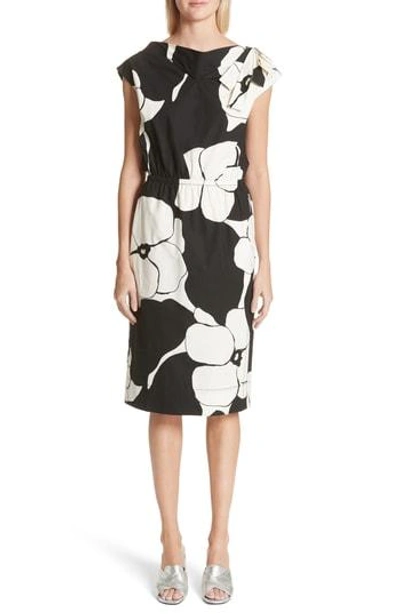 Shop Marc Jacobs Floral Print Shoulder Bow Dress In Black/ White