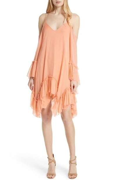 Shop Alice And Olivia Ilaria Ruffle Cold Shoulder Silk Dress In Peach