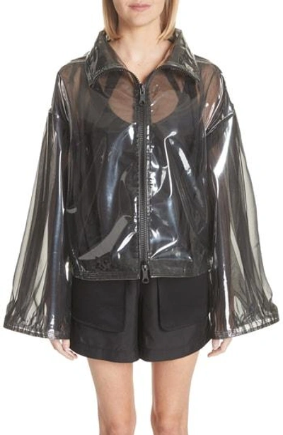 Shop Valentino Chiffon Lined Vinyl Jacket In Black