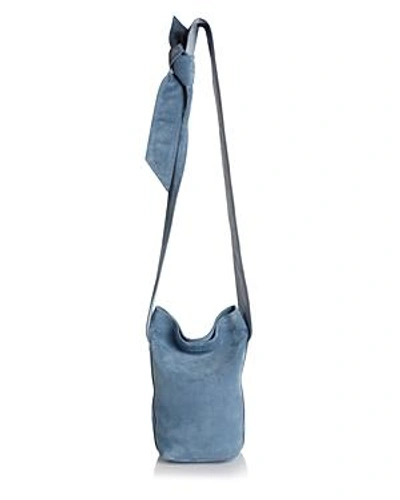 Shop Elena Ghisellini Caddy Small Suede And Leather Bucket Bag In Sky Blue