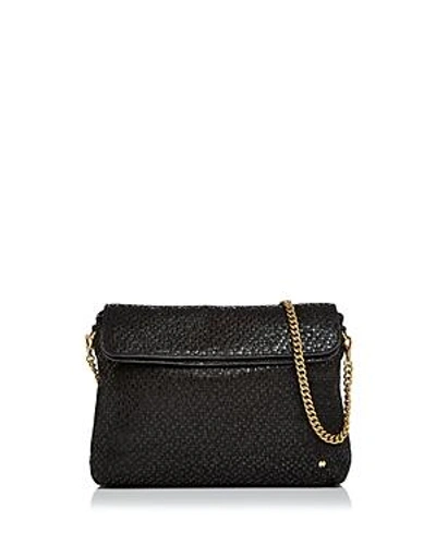 Shop Halston Heritage Tina Double Flap Convertible Leather Clutch In Black/gold