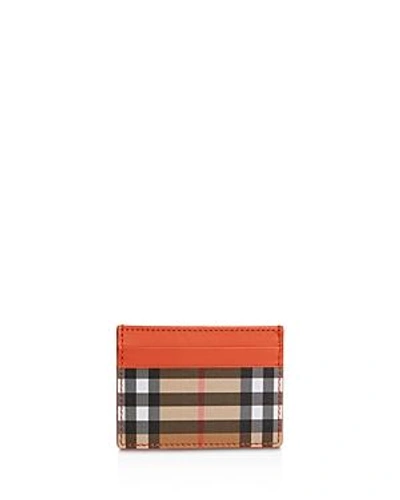 Shop Burberry Sandon Leather & Check Card Case In Clementine Orange