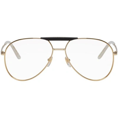 Shop Gucci Gold And Black Cruise Pilot Glasses In 001 Gold/bk
