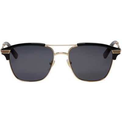 Shop Gucci Gold And Black Retro Cruise Sunglasses In 002 Gold/bk