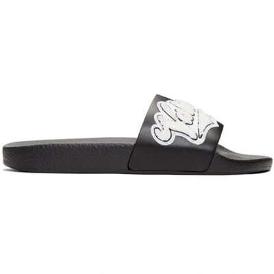 Shop Valentino Black And White  Garavani Rookie Varsity Slides In Oni Blkwht