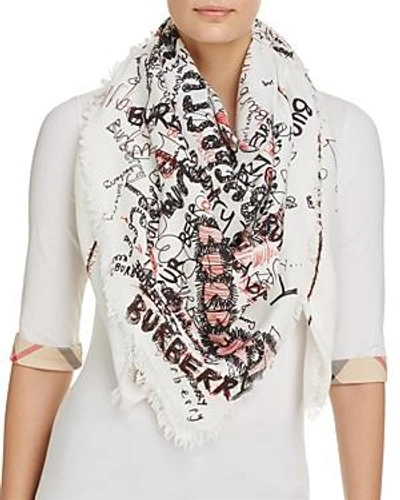 Shop Burberry Sketchbook Texture Square Scarf In White/black/bright Red