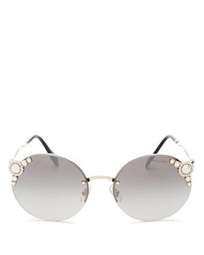 Shop Miu Miu Women's Embellished Round Rimless Sunglasses, 60mm In Pale Gold/gray