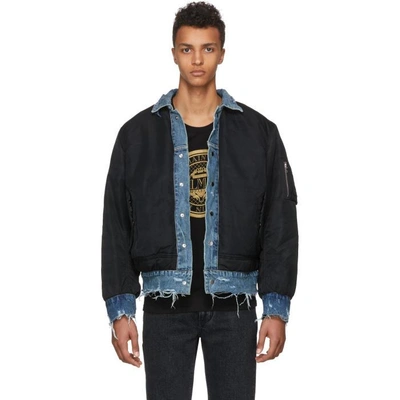 AMIRI REVERSIBLE BLACK AND INDIGO TRUCKER BOMBER JACKET