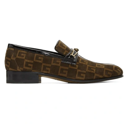 Shop Gucci Brown Suede Gg Fox Loafers In 1077 Brown