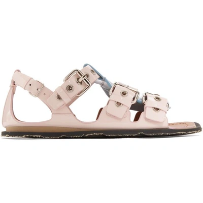 Shop Miu Miu Pink Colorblocked Buckle Sandals In F0rfi Pink