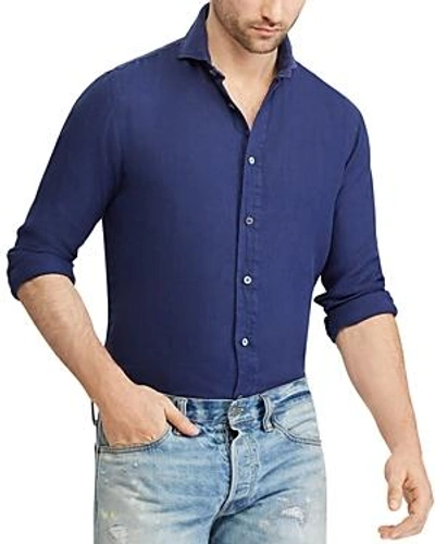 Shop Polo Ralph Lauren Linen Classic Fit Button-down Shirt In Navy