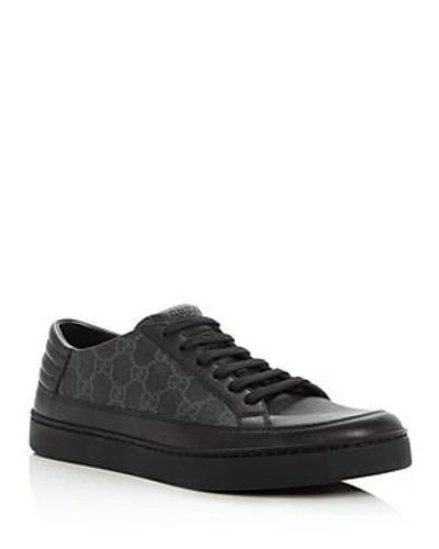 Shop Gucci Men's Common Canvas & Leather Lace Up Sneakers In Black