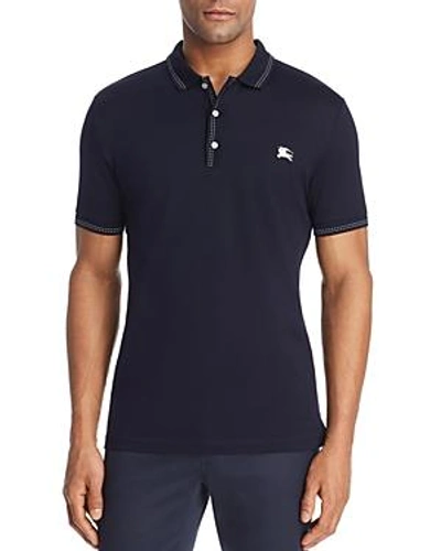 Shop Burberry Kenforth Mercerized Pique Polo Shirt In Navy