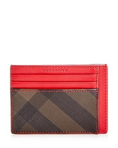 Shop Burberry Bernie Check Leather Card Case In Chocolate/red