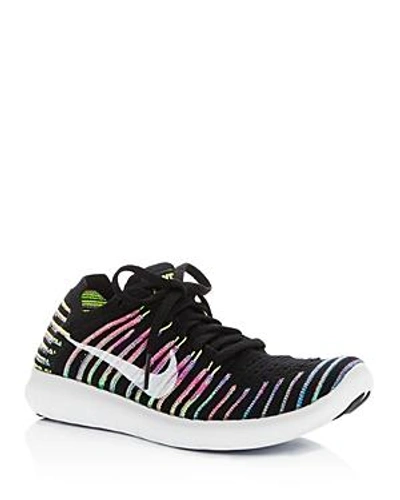 Nike Women's Free Rn Flyknit Up Trainers In Black/white/volt/blue Lagoon | ModeSens