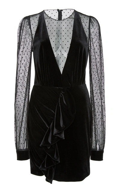 Shop Patbo Velvet And Tulle Mini Dress In Black