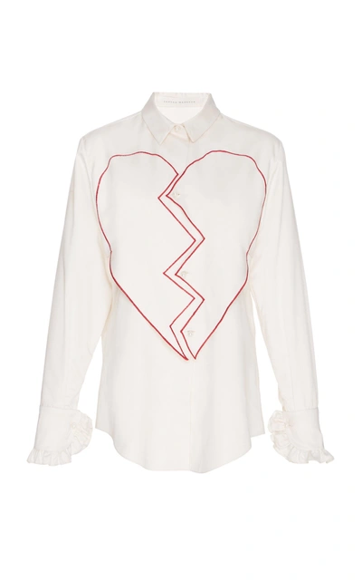 Shop Sandra Mansour Satin Cotton Heart Embroidered Shirt In White