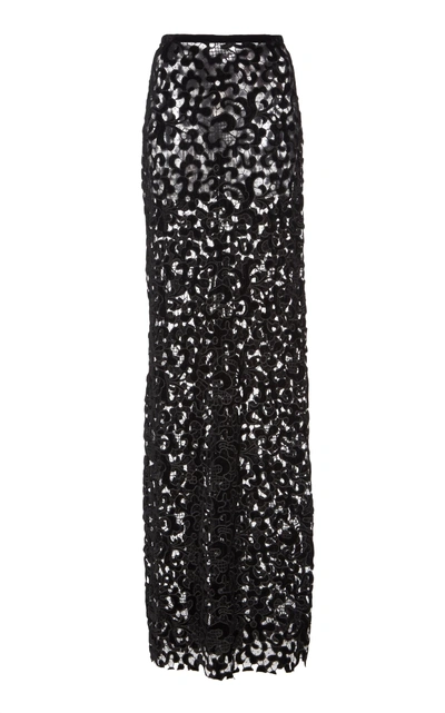 Shop Sandra Mansour Labyrinthe Embroidered Velvet Midi Skirt In Black