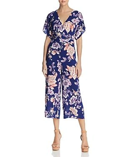 Shop Joa Open-back Floral Print Jumpsuit In Cobalt Floral