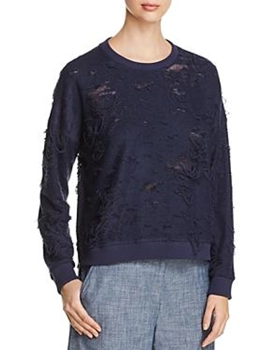 Shop Kenneth Cole Boxy Distressed Sweatshirt In Indigo