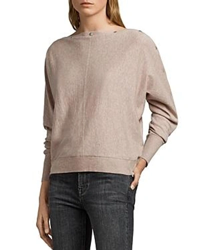 Shop Allsaints Elle Snap-detail Sweater In Whisper Pink