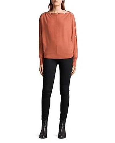 Shop Allsaints Elle Snap-detail Sweater In Coral Red