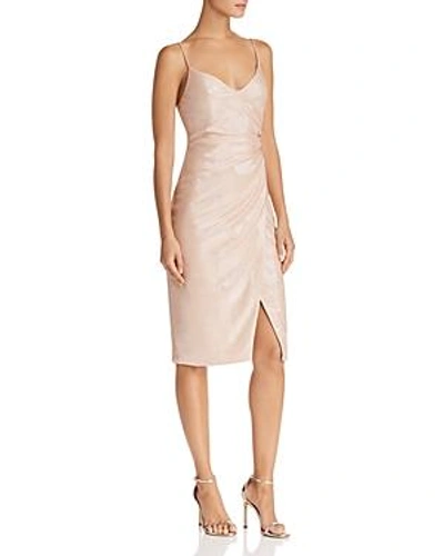 Shop Black Halo Bowery Ruched Metallic Sheath Dress In Apricot