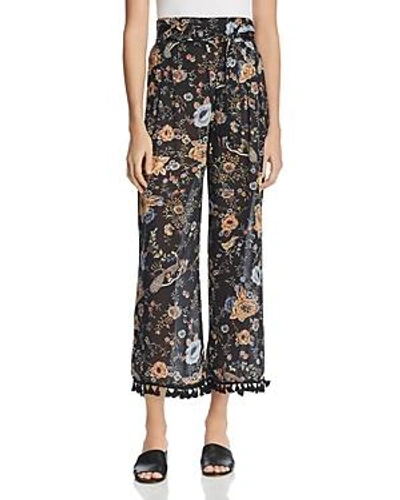 Shop Molly Bracken Tasseled Floral-print Pants In Black