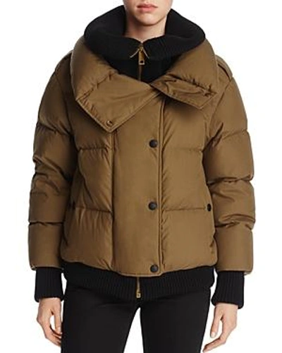 Shop Burberry Down Quilted Puffer Coat In Olive Green