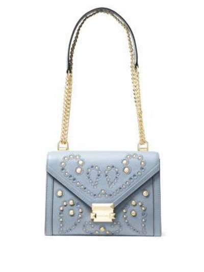 Shop Michael Michael Kors Whitney Large Embellished Leather Convertible Shoulder Bag In Pale Blue