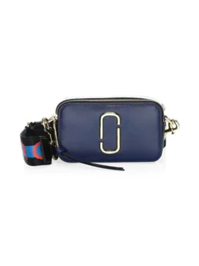 Shop Marc Jacobs The Snapshot Leather Camera Bag In Blue Sea