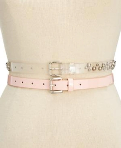 Shop Steve Madden 2-for-1 Clear Studded & Patent Belts In Blush Patent/clear