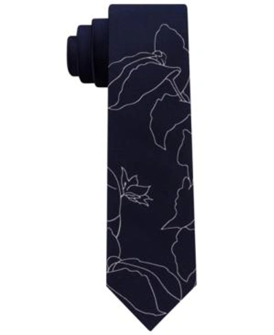 Shop Calvin Klein Men's Statement Iris Silk Tie In Navy