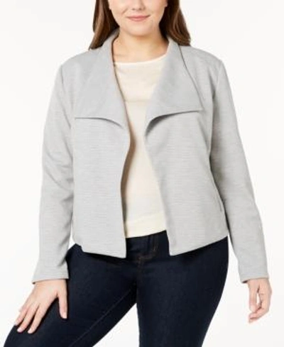 Shop Calvin Klein Plus Size Textured Open-front Jacket In Heather Granite